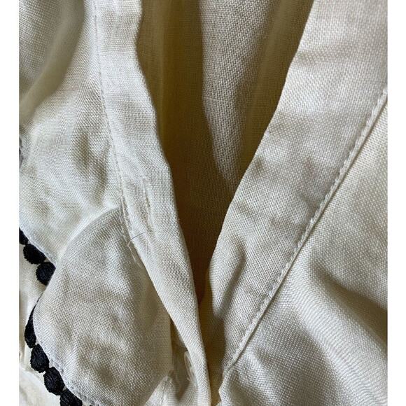 Sunny Leigh 100% Linen Shirt Women's Size Medium Ruffle Lace Trim Neckline Top - Picture 6 of 8